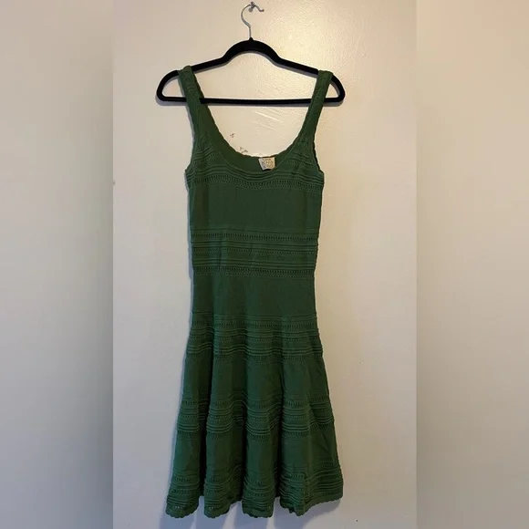 Torn By Ronny Kobo Green Fit & Flare Knit Dress Size Medium Elegant Sleeveless - Picture 2 of 10